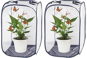 Antoll 2Pcs 24" M Size Blue Butterfly Habitat Cage, Monarch Butterfly Habitat, Butterfly Cage for Caterpillars, Flying Insect Mesh Cage, Outdoor Observation Plant, Pop-Up Open Size: 16"x16"x24"
