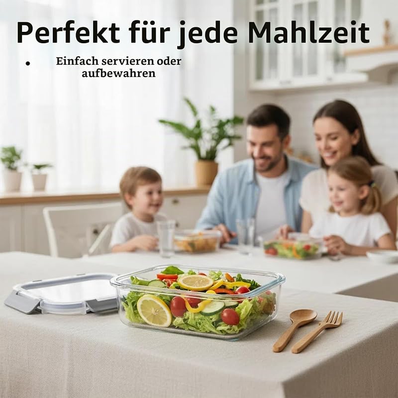 Glasbehälter mit Deckel, 2-teilig Meal Prep Boxen & Frischhaltedosen 2x1040ml aus Borosilikatglas, BPA-frei & luftdicht für Mikrowelle, Gefrierfach & Spülmaschine I Food Storage Container — Foto 8 von 8
