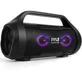 Pyle Portable Bluetooth Boombox Speaker - 40W Max Power, 2.0 Channel Rechargeable Barrel Style Speaker with TWS, LED Lights - AUX In, USB-C, MicroSD Card and FM Radio, Voice Control - PBMWP185