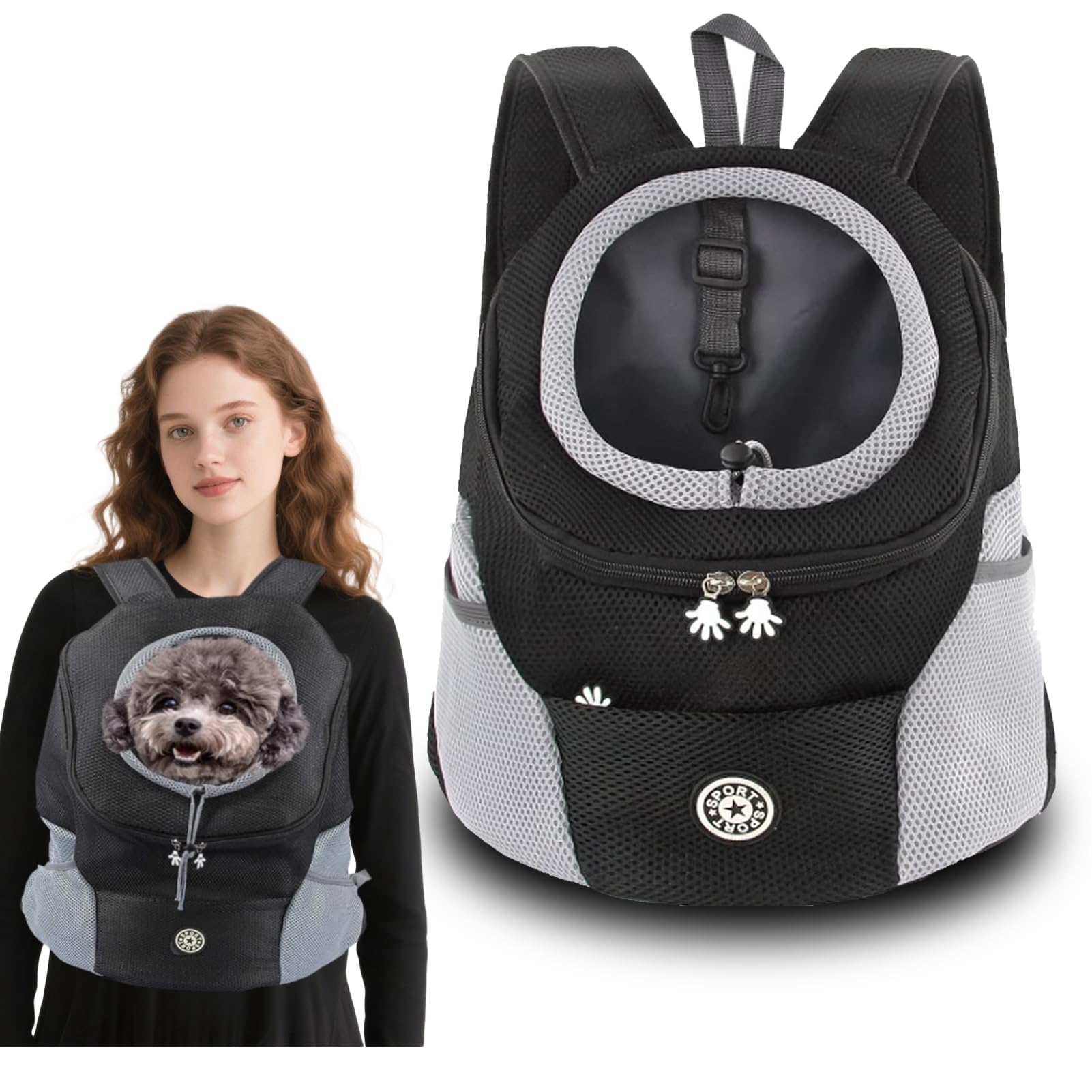 Photo 1 of Adjustable Dog Backpack Carrier for Small Dogs, Breathable Front & Back Carry Pet Carrier with Safety Leash, Multi-Pocket Design for Hiking Travel Cycling (Medium)