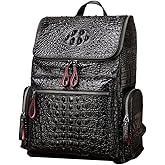 boshiho Real Leather Laptop Backpack Fashion Travel Bag Daypack for Men, Crocodile Pattern (L)