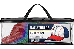 Houseables Baseball Cap Storage Bag, Hat Organizer Case, Cap Holder, Clear Plastic Tote, Black Handles, Moisture & Dust Proof, w/Zipper Closure, Holds up to 22 Hats, Dirt Protection, 23" x 6" x 8"