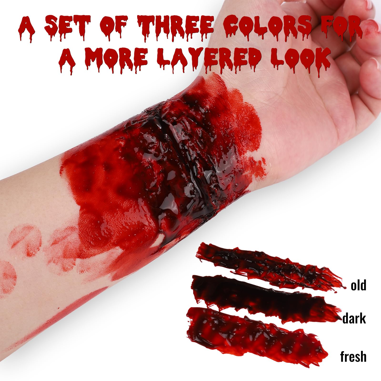 BOBISUKA Halloween Fake Blood, Fresh Fake Blood 0.53oz, Realistic Washable Liquid Dripping Fake Blood Makeup Kit for Halloween, SFX Makeup, Cosplay Party, Stage, Horror Film