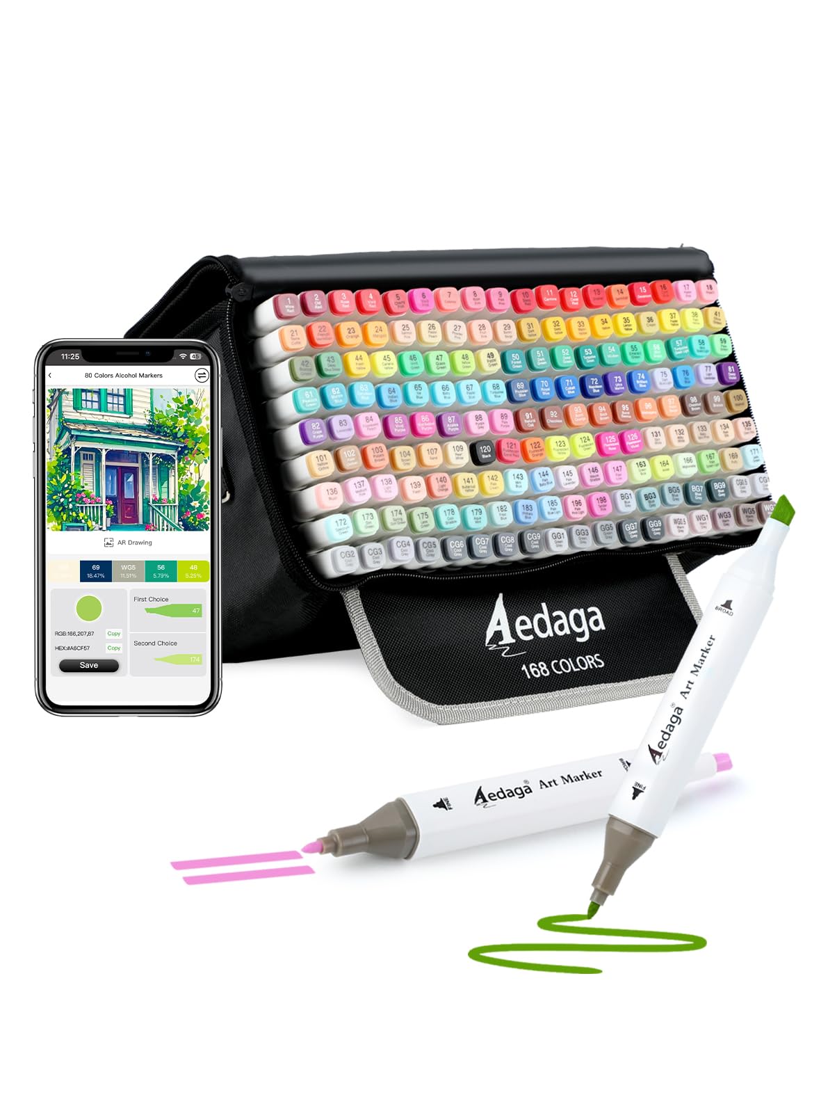 Photo 1 of AEDAGA 168 Colors Alcohol Markers with Free App, Dual Tip Art Markers with Kickstand Case for Artists Adults, Alcohol Based Marker for Coloring Painting Sketching and Drawing, Great Gift