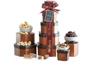 Broadway Basketeers Sympathy Gift Basket Tower – Gourmet Food Gift for Loss of Loved One – Bereavement & Condolences Gift Basket with Cookies & Snacks to Comfort Family and Friends, Kosher