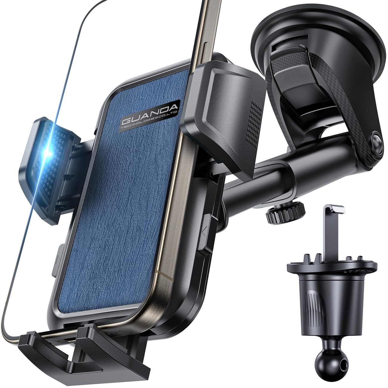 Photo 1 of [2025 New] Dashboard Phone Holders for Your Car (+Vent Hook)[Military Grade Stable] Car Cell Phone Holder, Non-Slip Silicone Carbon Fiber Car Phone Mount, Rotatable Suction Cup for All Phone, Blue