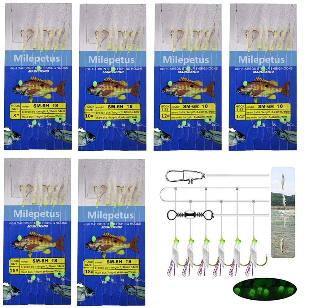 Luminous Fishing Rigs Bait Lures Glow Soft Fish Lure String Hook Saltwater/Freshwater Fishing Bait for Mackerel and Sea Fishing (Fish Skin(8#,10#,12#,14#,16#,18#))