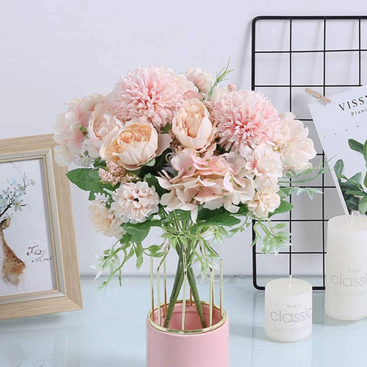 LAWOHO Artificial Flowers 4 Packs Pink Fake Peony Silk Hydrangea Bouquet Decor Plastic Carnations Daisy Realistic Flower Home Office Party Decor Arrangements Wedding Decoration Table Centerpieces - Image 5