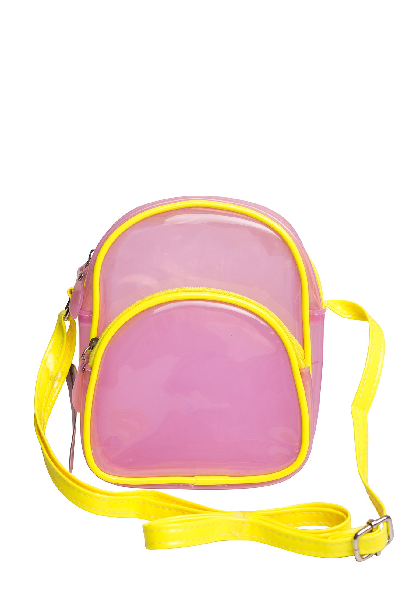 Emartbuy PVC Transparent Waterproof Ladies Women Girls Casual Fashion Shoulder Zip Bag Crossbody - Baby Pink