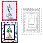 hinana 7pcs/Set Rectangle Frame Metal Die Cuts, Scallops Stitched Nesting Tag Background Cutting Dies for DIY Scrapbooking Al