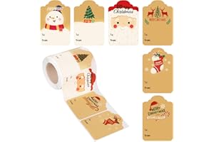 PEUTIER 300pcs Christmas Tag Stickers, 2x3inch Gift Tags Self Adhesive Roll Labels for Greeting Cards Boxes Envelopes Decoration Wrapping Sealing