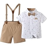Boarnseorl Baby Boys Gentleman Outfits Shorts Sets,Infant Shirt + Shorts + Bow Tie + Suspenders