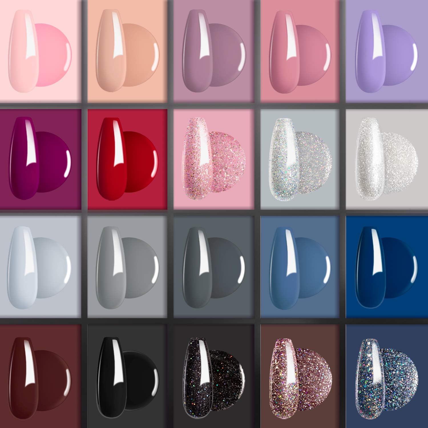 Beetles 20 Pcs Gel Nail Polish Kit, Modern Muse Collection Soak Off Nail Gel Polish Nude Gray Nail Polish Pink Blue Glitter Gel Polish Starter Kit with Glossy & Matte Top Coat and Base Coat : Beauty