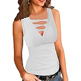 Womens Ribbed Tank Tops Sleeveless Deep v Neck Crisscross Slim Shirts Basic Casual Sexy Summer Top