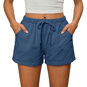 YANEAGOILED Womens Summer Shorts Cotton High Waist Drawstring Workout Shorts Solid Lounge Lightweight Shorts with Pockets