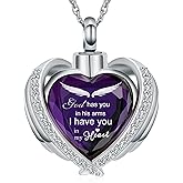 shajwo Cremation Jewelry Angel Wing Heart Urn Ashes Necklace for Women Men Birthstone Loved One Memorial Pendant