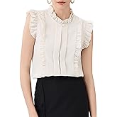 ARTMONIAC Womens Sleeveless Chiffon Blouses Summer Mock Neck Peasant Tops for Women Dressy
