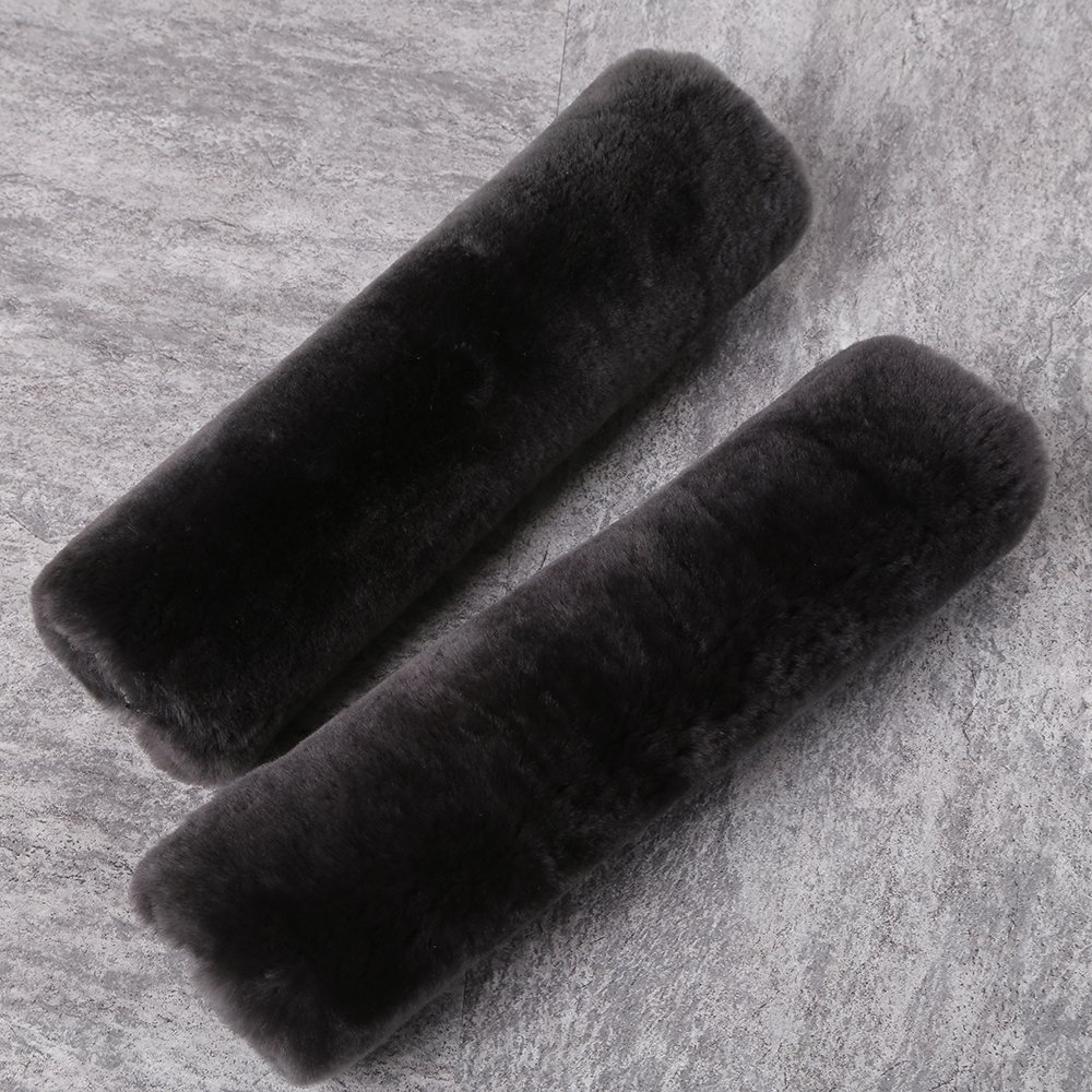 Photo 1 of 2 Pack Automotive Authentic Sheepskin Car Seat Belt Pads, Soft Shoulder Pad, Neck Cushion Protector, Genuine Natural Merino Wool (Carbon Black)