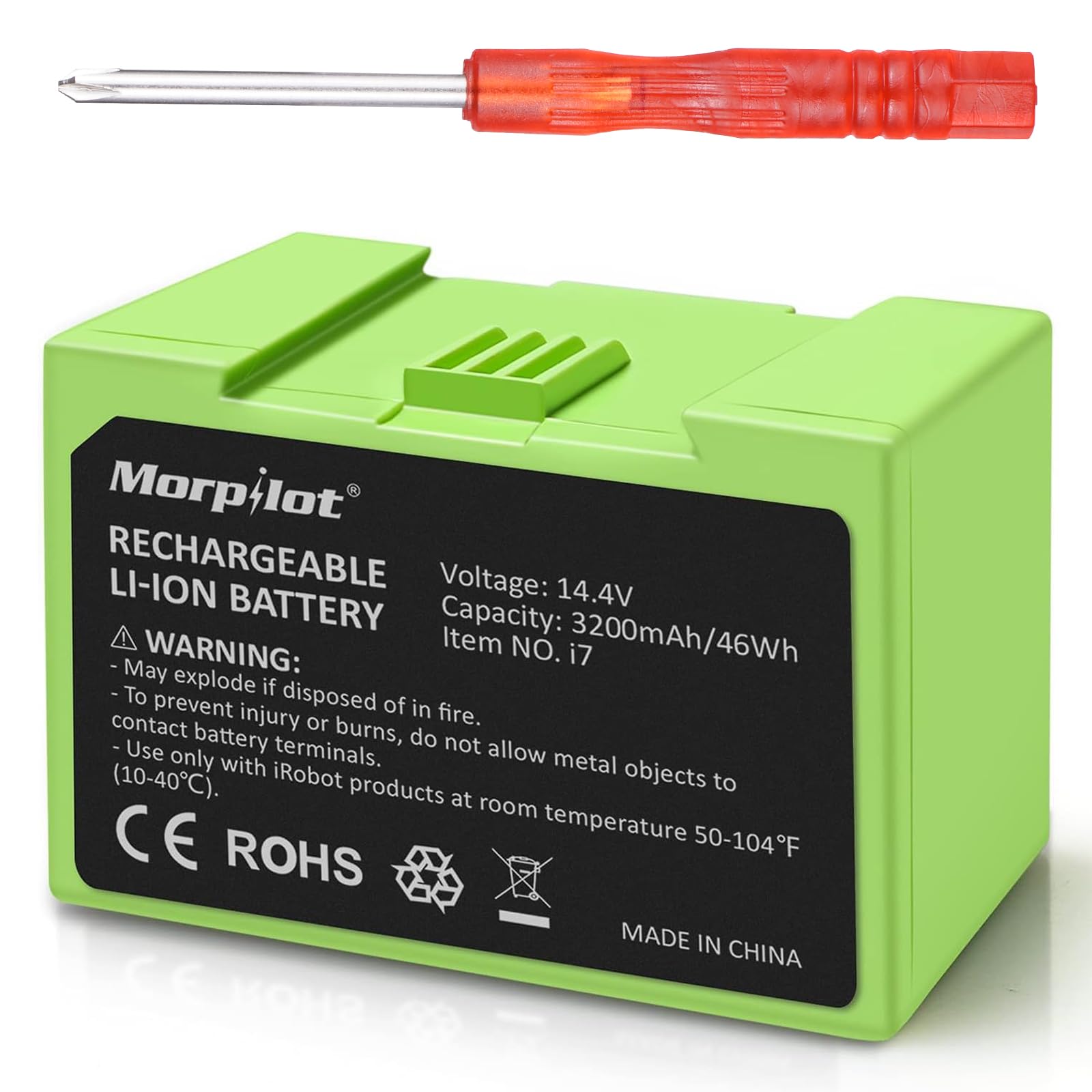 14.4V 3200mAh i7 Battery Replacement for iRobot Roomba e and i Series, Large Capacity Battery Compatible with Roomba i7 i7+ i8 i6 i4 i4+ i3 i3+ i7158 J7 7150 7550 and e e5 e6 e5150 e5152 e6198 Etc