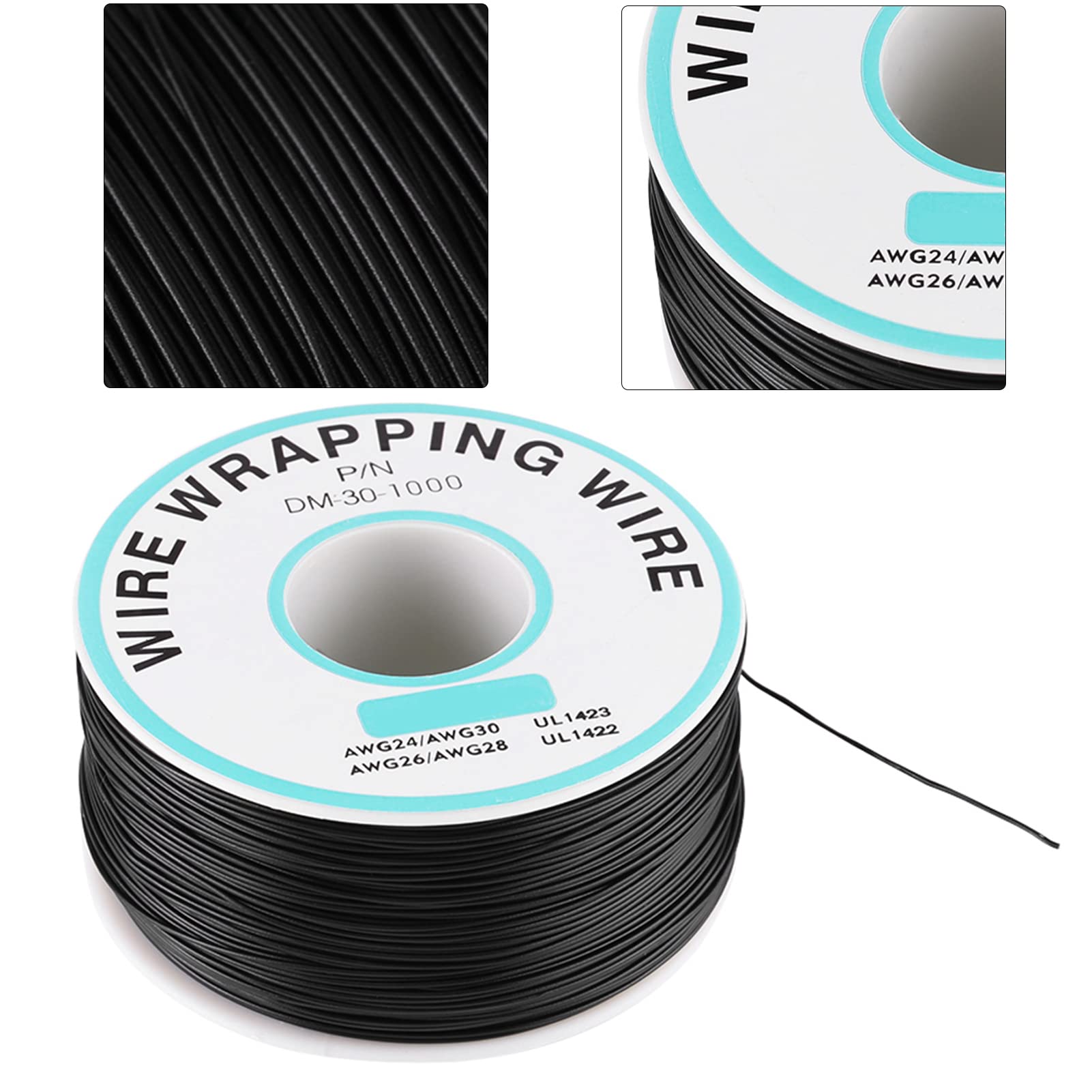 Telituny Wrapping Cable Wire, 0.25mm Wire-Wrapping Single Wire Core Strand 30AWG Cable 250meter Black