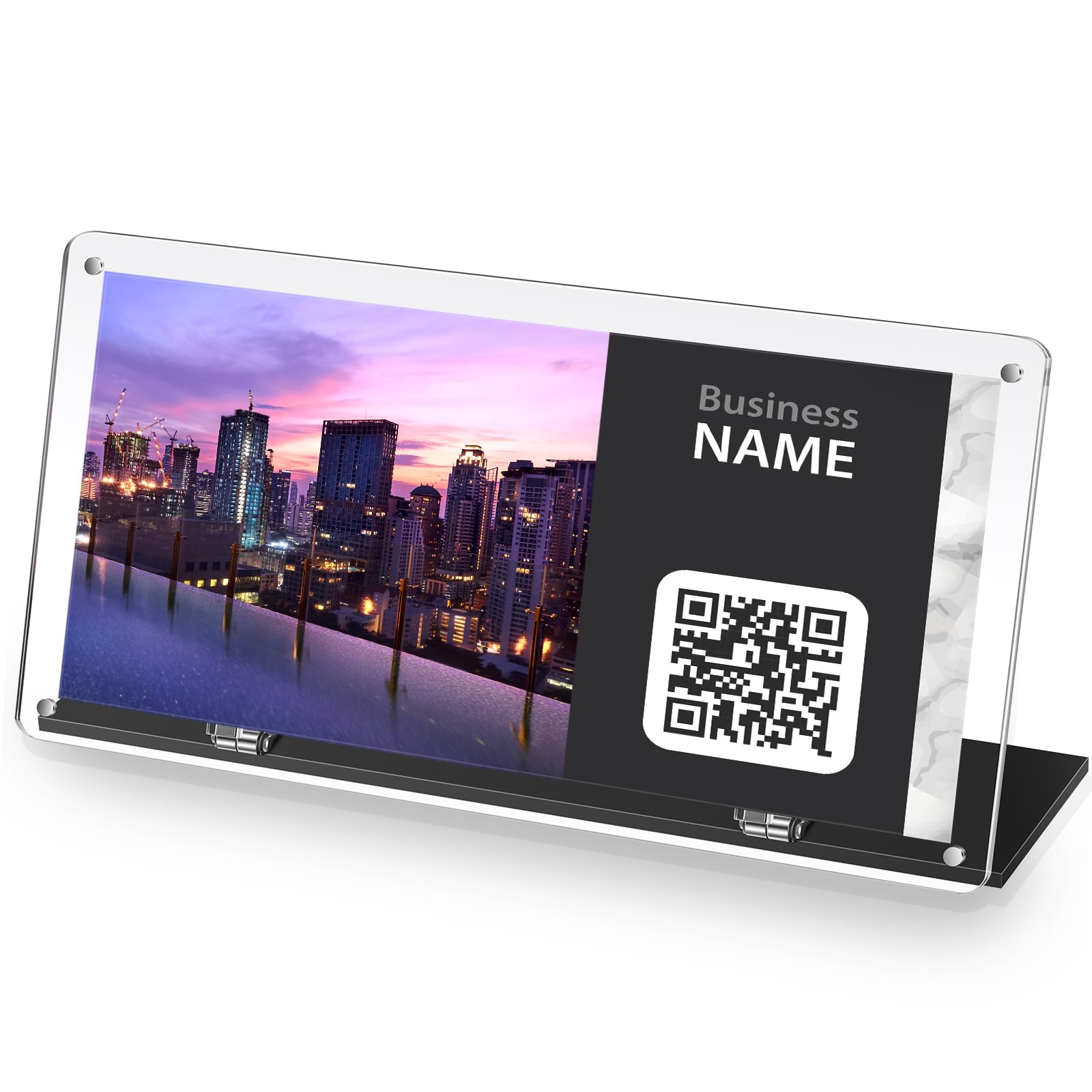 Photo 1 of Thyle Acrylic QR Code Stand Adjustable Foldable Slant Back Sign Holder Clear QR Code Sign Paper Display Stand with Black Base for Business Social Media Payment Office Store Restaurant Home Wedding
