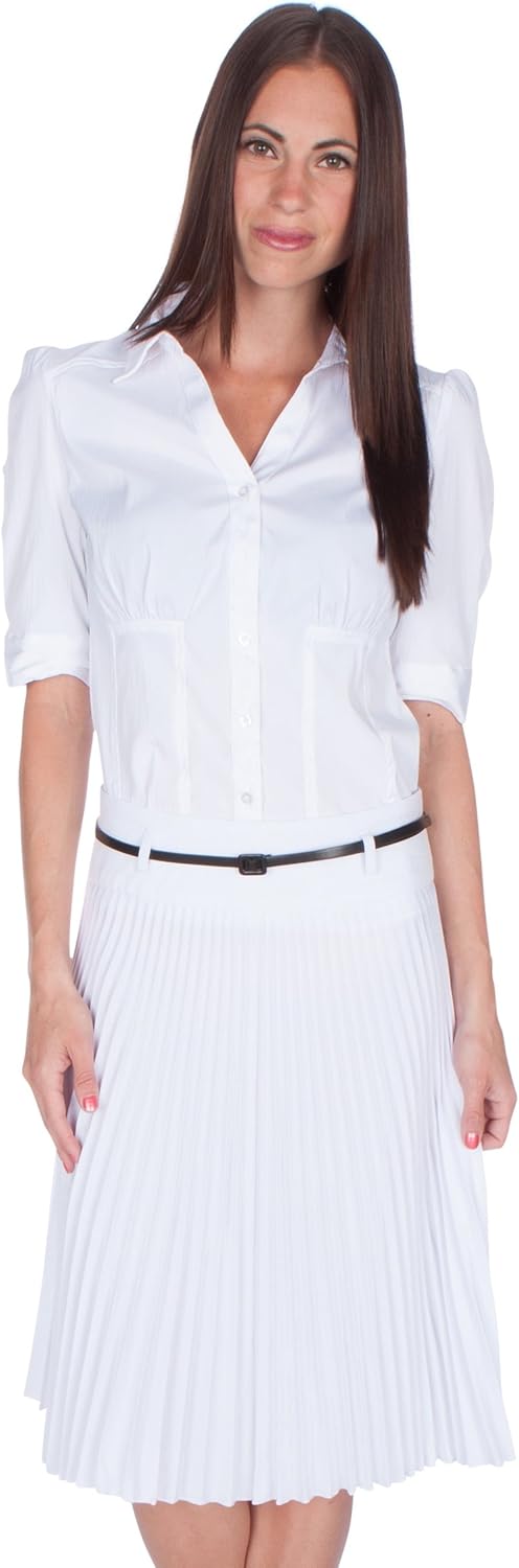 Sakkas Knee Length Pleated A-Line Skirt with Skinny Belt at  Women’s Clothing store
