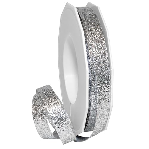 Morex Ribbon 98502/25-631 Metallic Princess Glitter, 3/8" x 25 yd, Silver