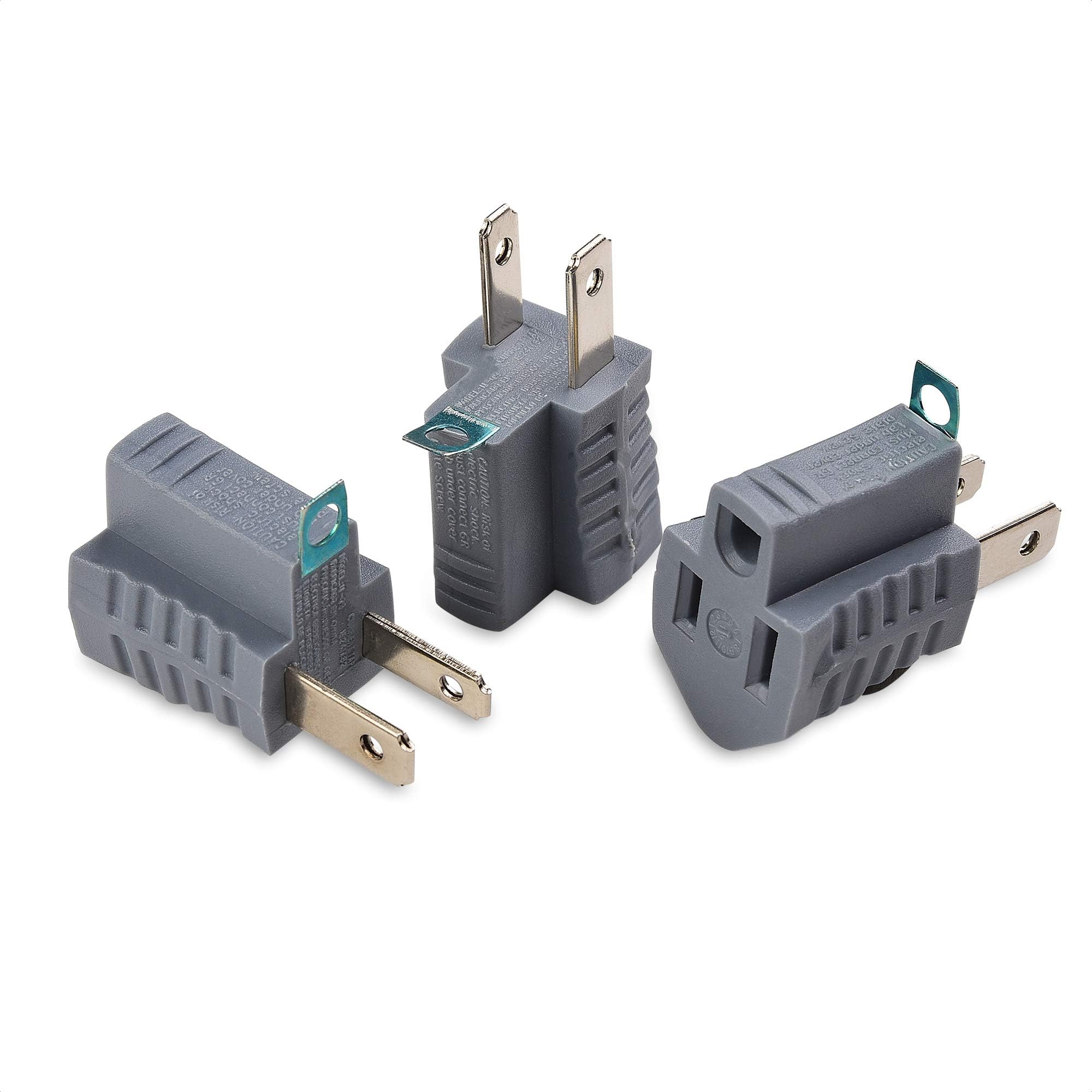 Cable Matters 3-Pack Polarized Grounding Adapter in Grey (3 Prong to 2 Prong Adapter) - Allows a 2-Prong Outlet to Accept 3-Prong Plugs