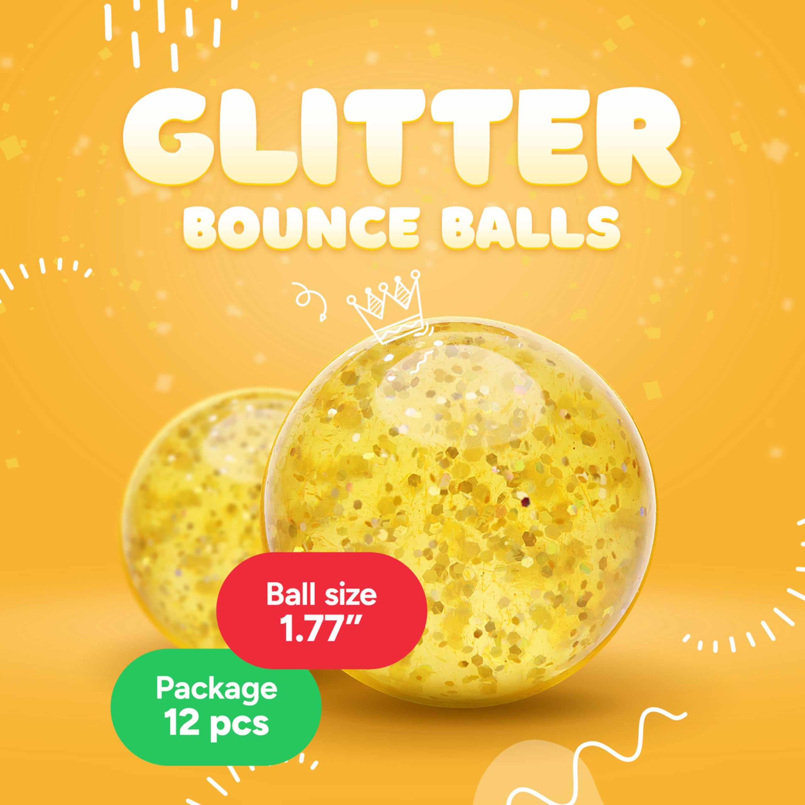 Entervending Bouncy Balls - Glitter Bounce Balls Bulk - Party Favors - Rubber Balls for Kids - Large Bouncy Ball 45 mm - Super Bouncy Balls Gift for Kids