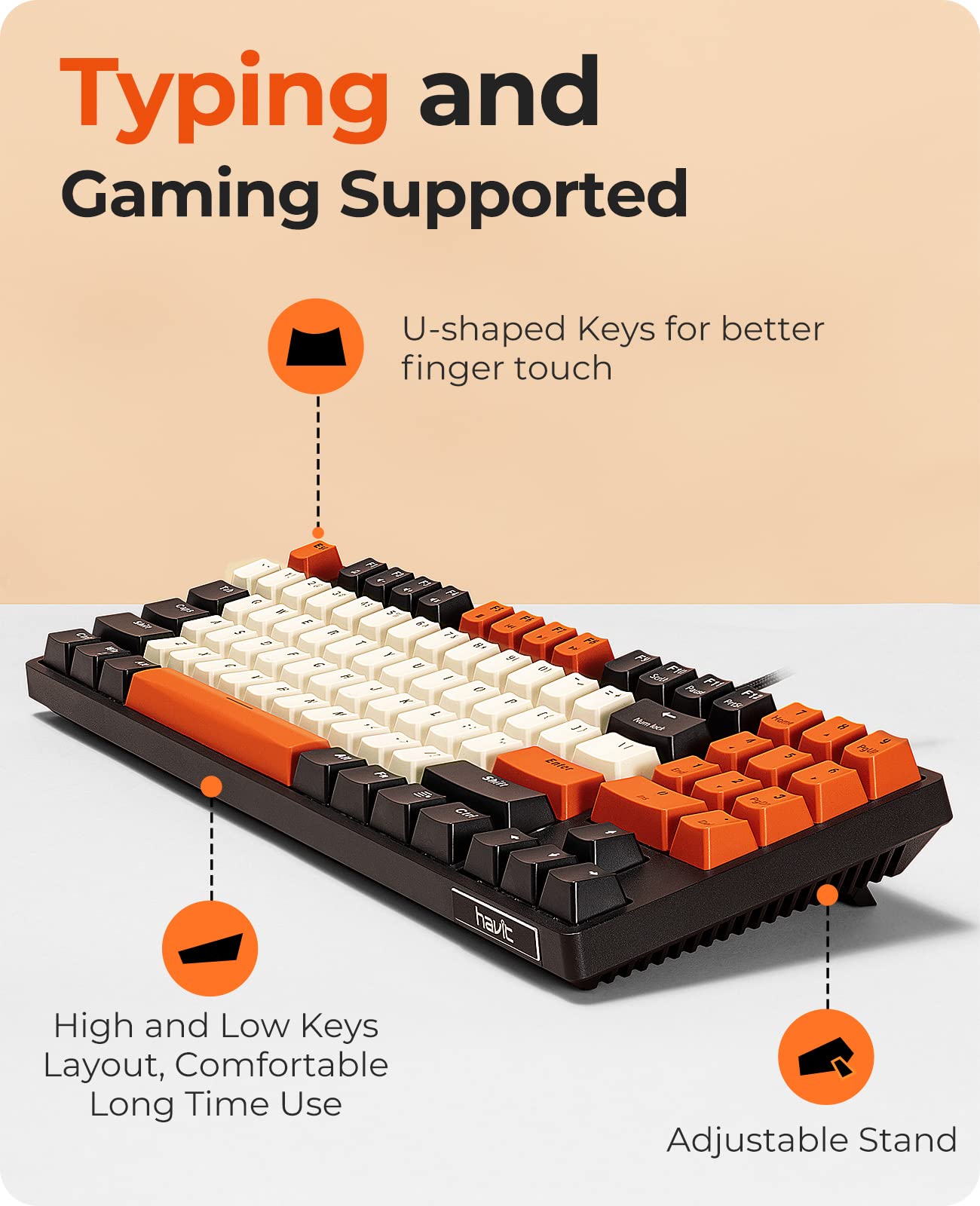 Havit Mechanical Keyboard - Wired Compact PC Gaming Keyboard with Number Pad, Red Switch, 89 Keys (Black)
