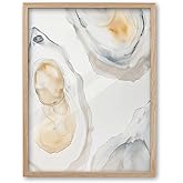 iHery Natural OAK Wood Abstract Coastal Oyster Framed Wall Art, Large 16x20 in Canvas Wall Art Hamptons Style Beach House Dec