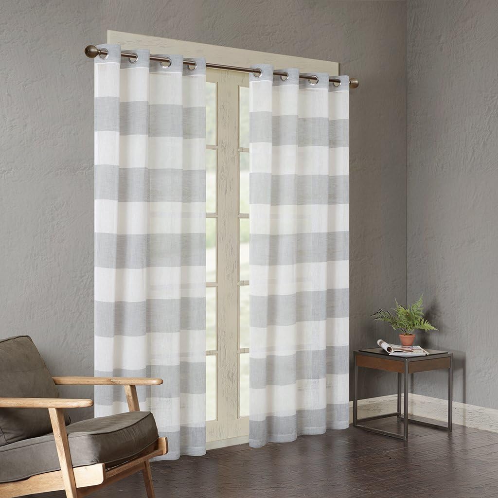 Urban Habitat White Grey Grommet Curtain for Living Room , Mason Striped Single Window Curtain for Bedroom Family Room, Polyester Semi-Opaque Living Room Curtain , 50X95, 1-Panel Pack