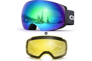 Odoland Magnetic Interchangeable Ski Goggles with 2 Lens, Large Spherical Frameless Snow Snowboard Goggles for Men Women