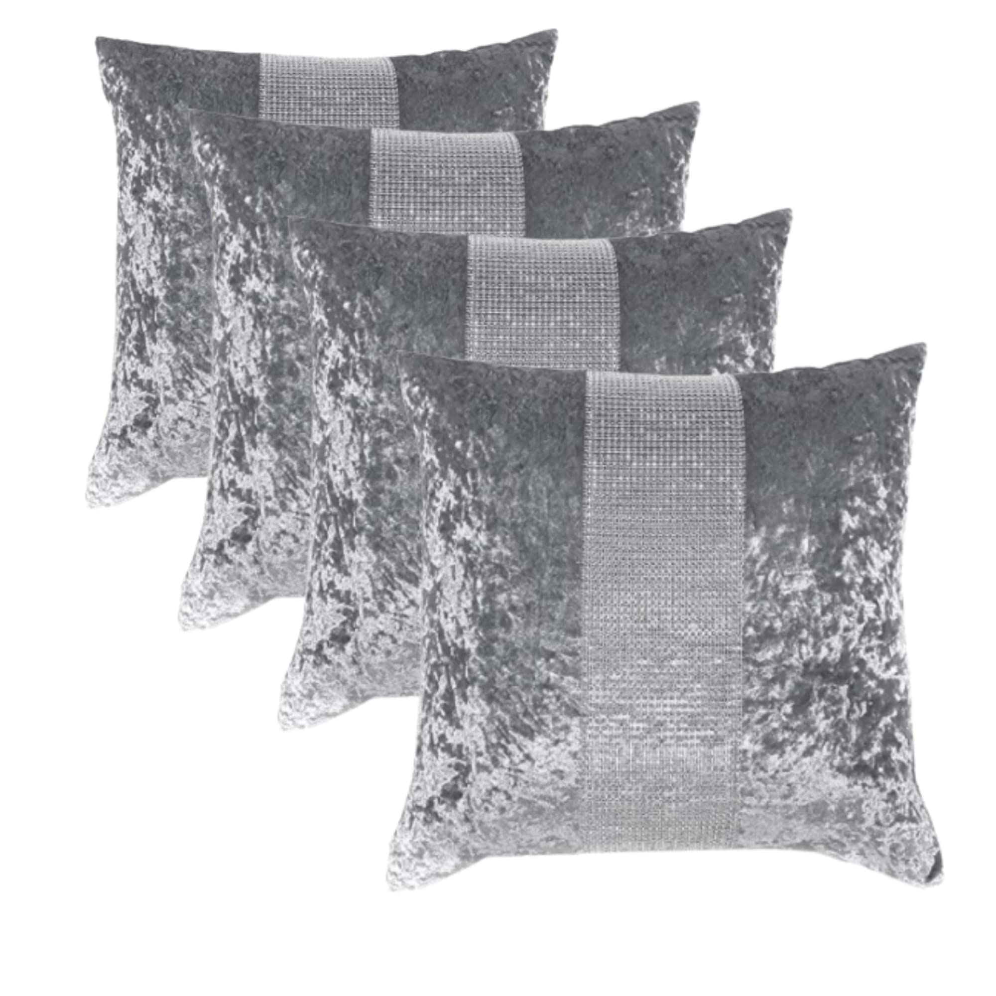 RKAAS HOME Super Soft Decorative Luxurious Diamante Sparkle/Bling Crushed Ice Velvet Square Cushion Cover for Living Room Sofa Couch Bed 45cm x 45cm 18x18 Inches (Pack of 4 - Silver Grey) — image 1
