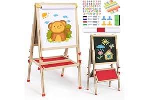 Joyooss Art Easel for Kids Easel, Foldable Toddler Easel for Painting Double Sided Whiteboard & Chalkboard, Standing Drawing Board with Paper Roll Children Easel for Kids Ages 2-4 4-8 8-12