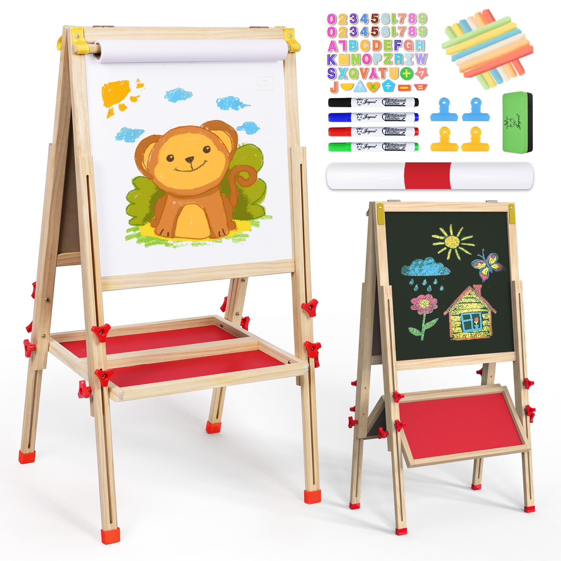 Photo 1 of **NOT DAMAGED BUT USED WITH PAINT MARKINGS**Joyooss Art Easel for Kids Easel, Foldable Toddler Easel for Painting Double Sided Whiteboard & Chalkboard, Standing Drawing Board with Paper Roll Children Easel for Kids Ages 2-4 4-8 8-12