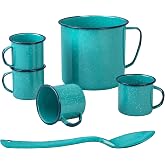 Cinsa 6-Piece Enameled Steel 4 QT Chocolate Set &ndash; Hot Chocolate &amp; Drinkware Set, Turquoise Blue