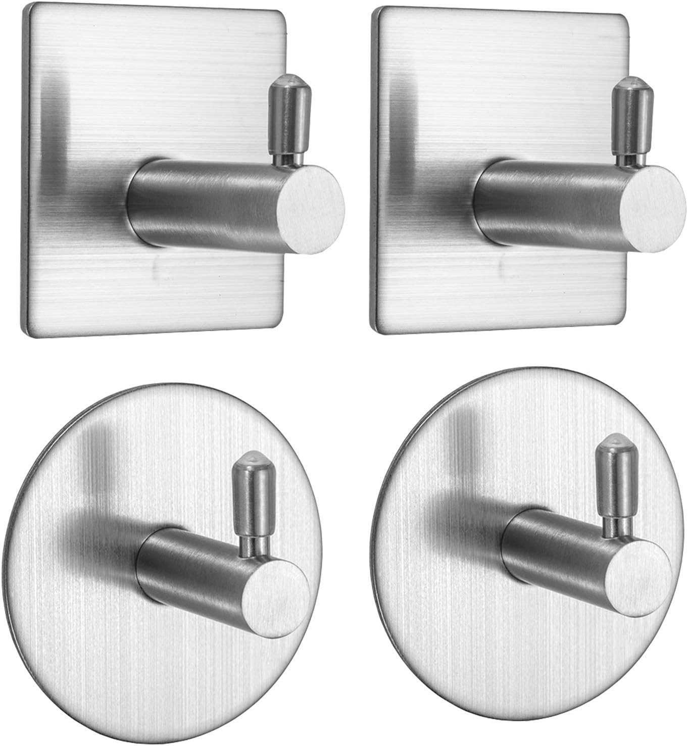 4Packs Towel Holders for Bathrooms SUS 304Stainless Steel Robe Hook, Bathroom Clothes Cabinet Closet Robe Hook Wall Mounted Round Kitchen Heavy Duty Door Hanger - - 