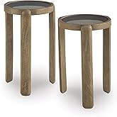 Signature Design by Ashley Jossor Casual Accent Table Set of 2, Glass Tabletops, Bunching Design, Mango Wood, 12.75" W x 12.7