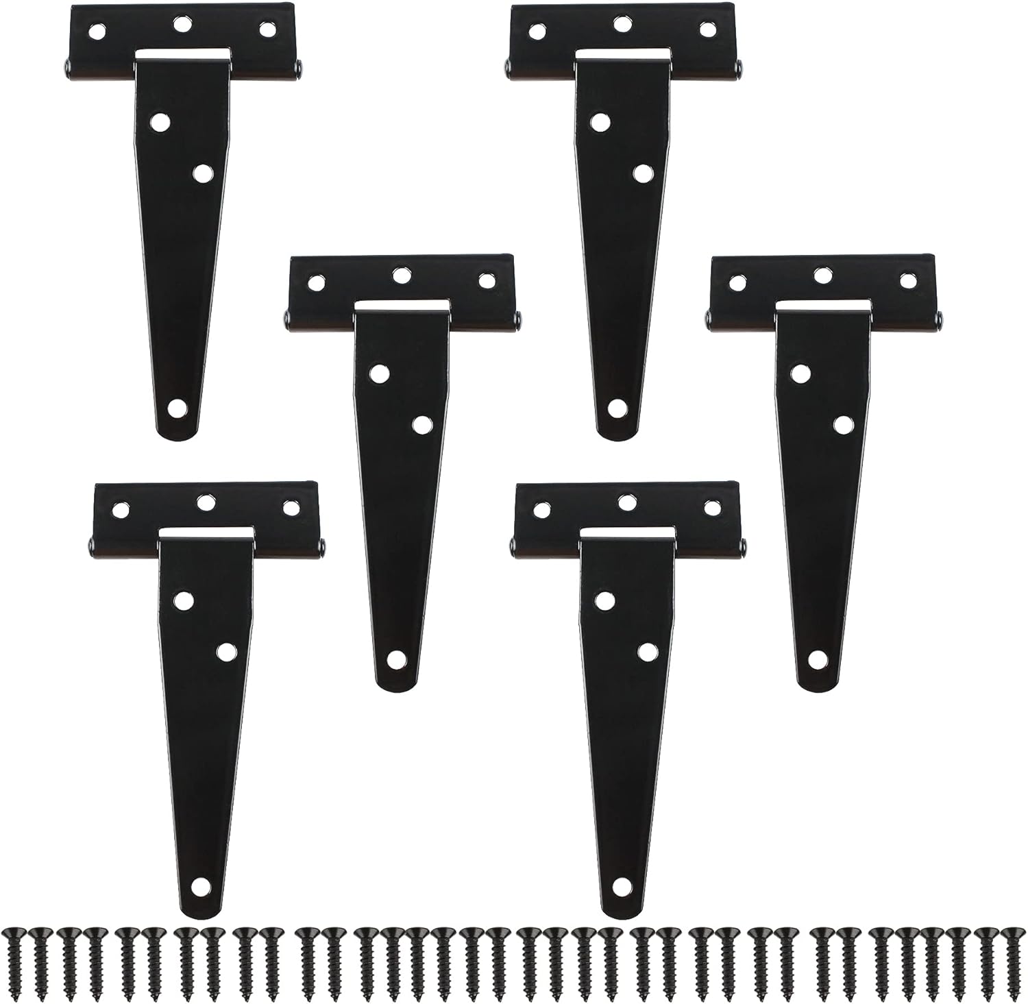 TamBee Gate Hinges Heavy Duty Shed Hinges T Hinges Black Metal Strap Tee Hinges for Wooden Barn Gates Shed Doors Fence Hinges 6PCS (99mm/4inch)