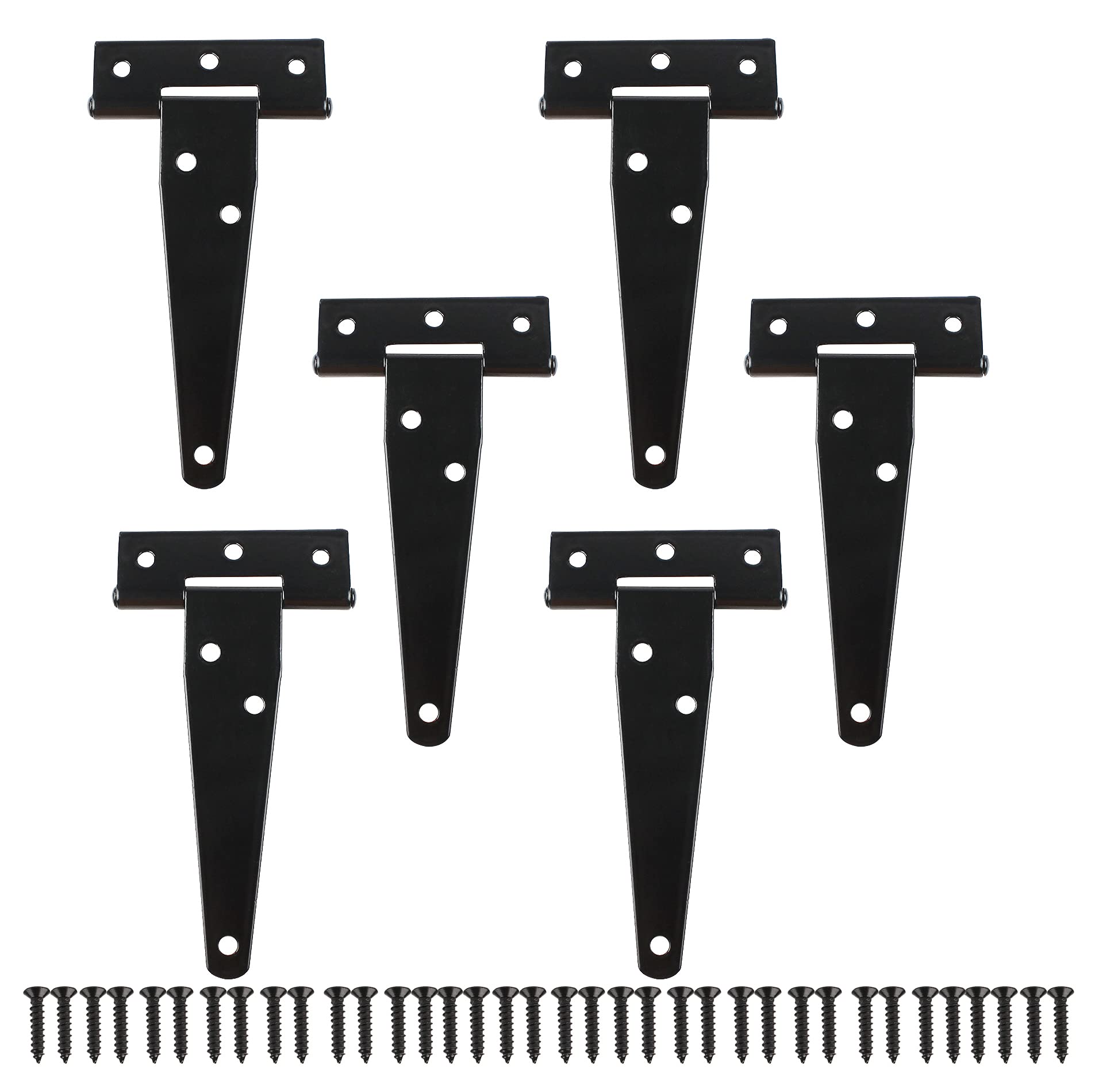 TamBee Gate Hinges Heavy Duty Shed Hinges T Hinges Black Metal Strap Tee Hinges for Wooden Barn Gates Shed Doors Fence Hinges 6PCS (99mm/4inch)