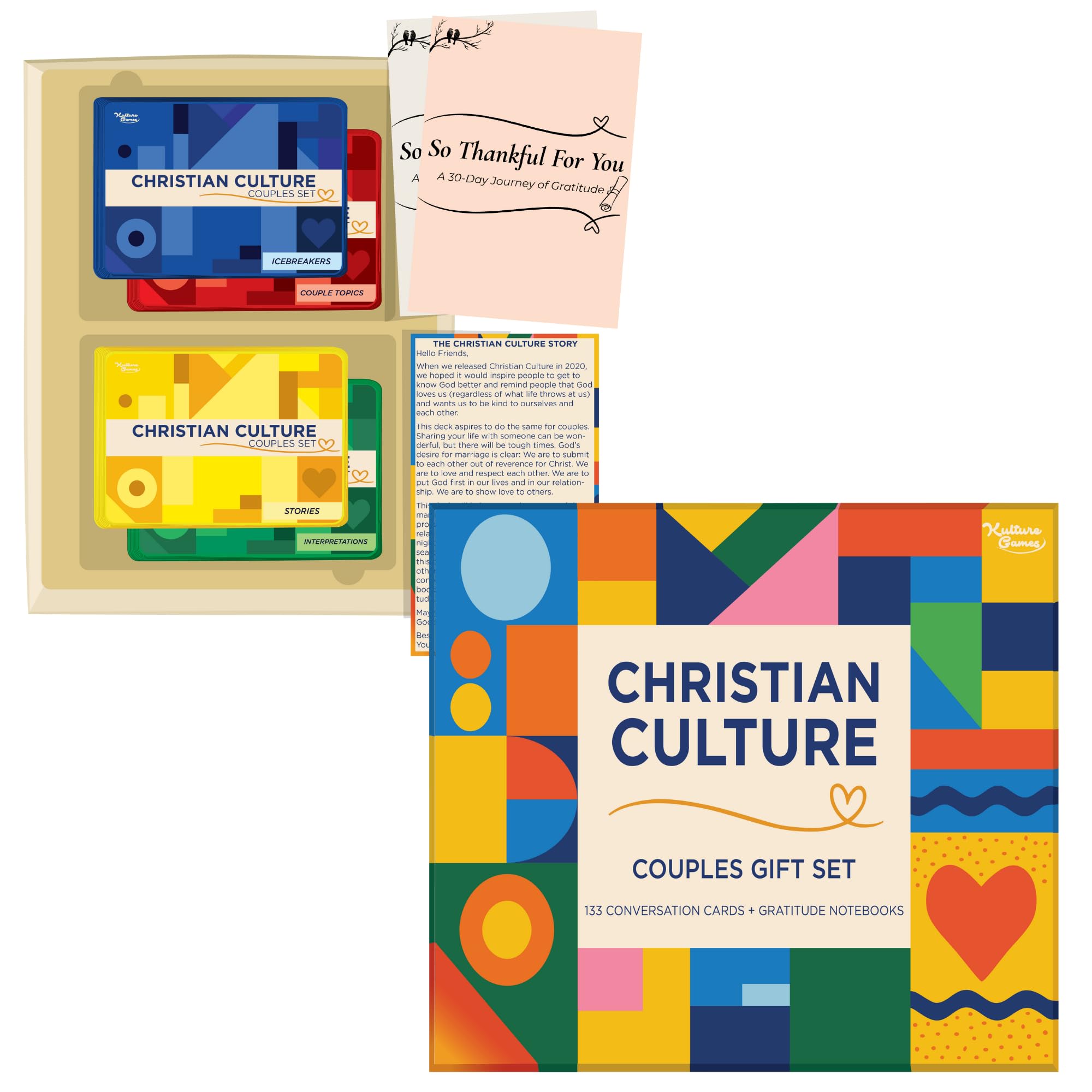 Kulture Games Christian Couples Card Game - 133 Faith-Based Conversation Cards with 2 Gratitude Notebooks + Date Night Adventures - Couples Game for Adults, Wedding Set