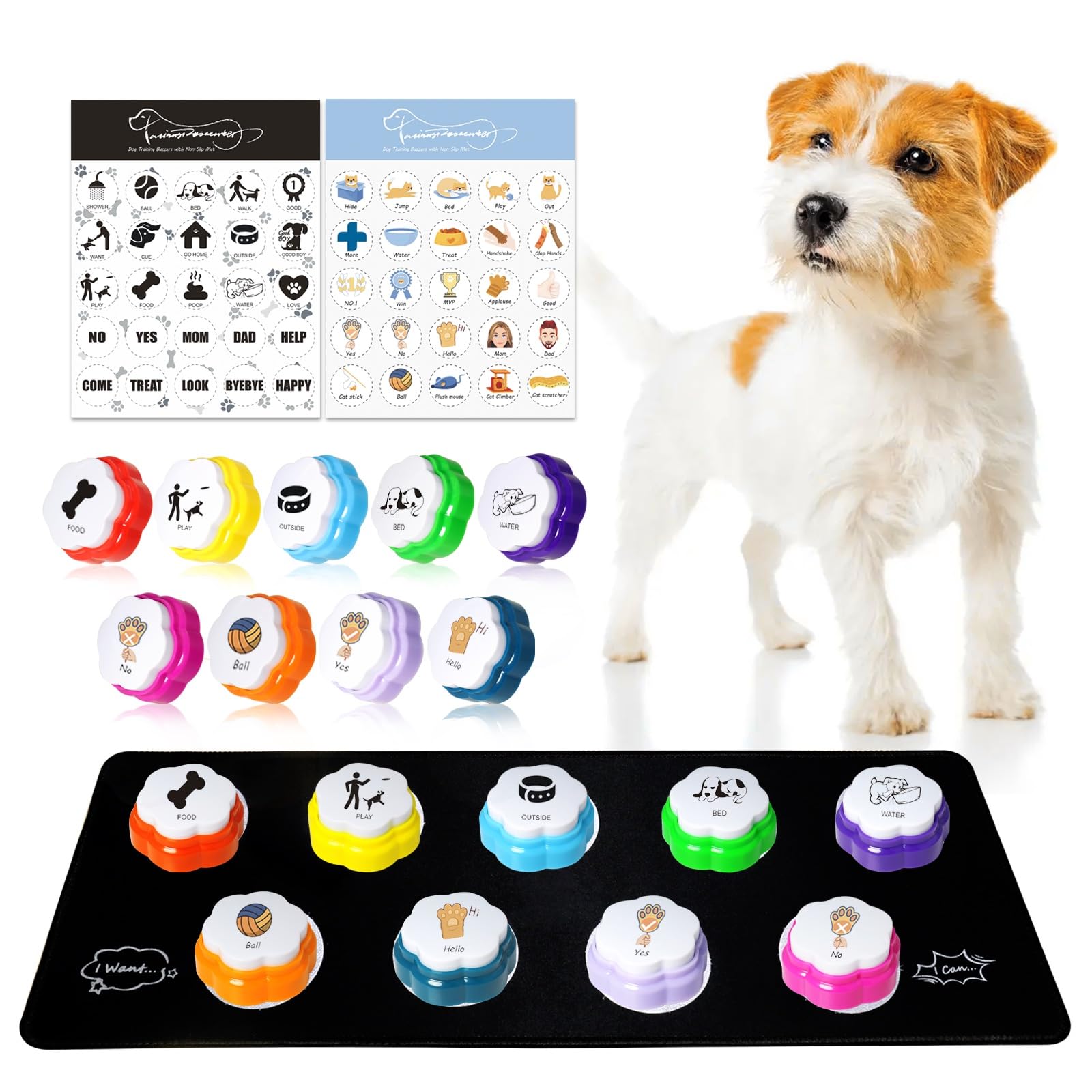 Photo 1 of ANLIKY Dog Buttons for Communication, 9pcs Recordable Talking Buttons Set with Mat & Stickers, Pet Training Buttons for Dogs & Cats, Speaking Buttons