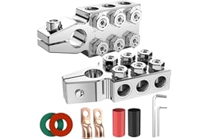 Battery Terminal Connectors, 12-Way Battery Terminal Clamps, BetyBedy Battery Terminals Top Post 8AWG up to 4/0(XL) AWG Gauge, Positive and Negative (+/-)(1 Pair) for SAE/DIN/EN Tapered Top Post