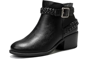 Luoika Women's Wide Width Ankle Boots - Black Brown Short Boots Block Low Heel Side Zipper Booties.