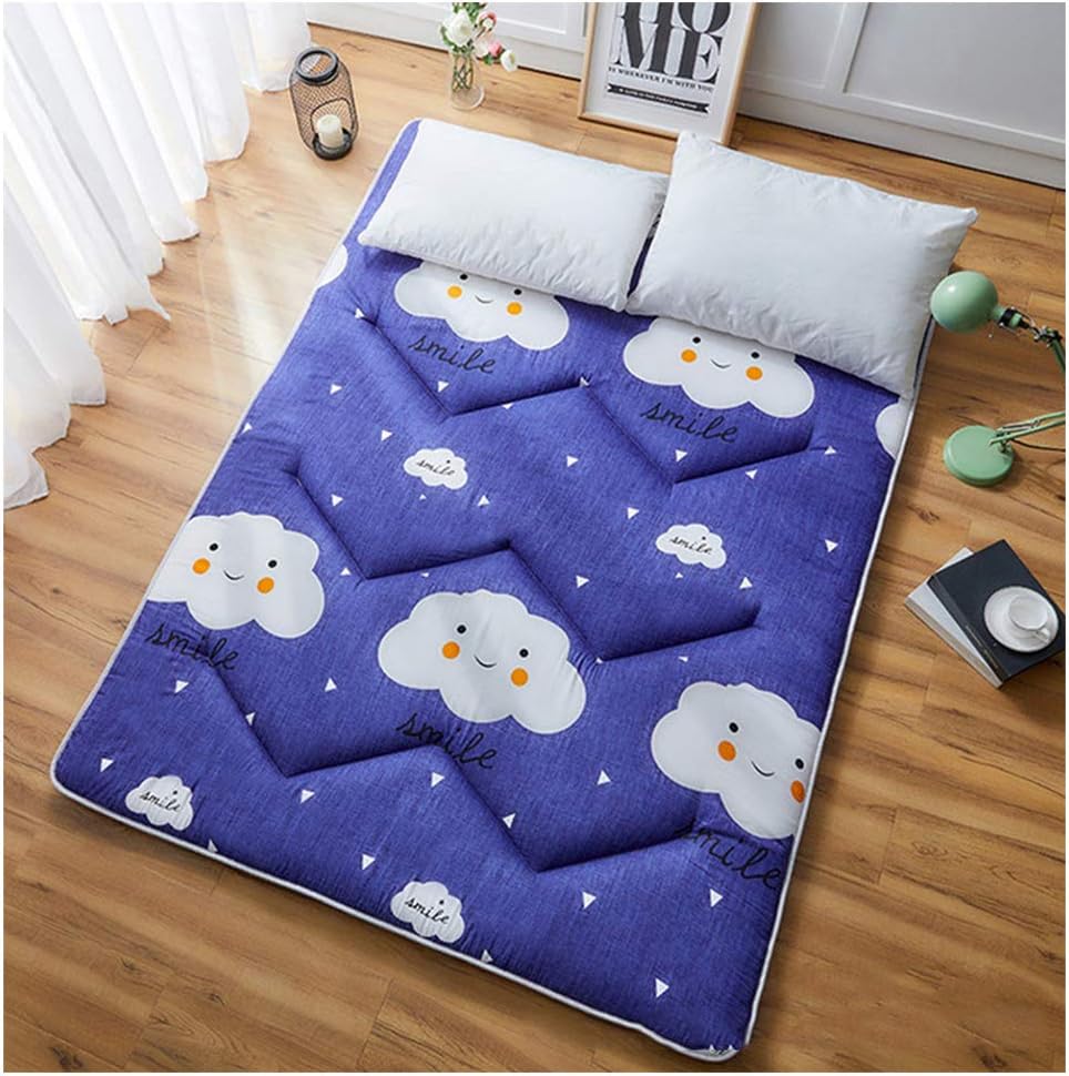 WTTWW Japanese Futon Mattress,Tatami Floor Mat Sleeping Bed, Foldable Futon Mattress, Portable Folding Single/Double Bed Mattress,Blue