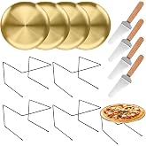 BJSSBJH 12 Pcs Pizza Display Stands for Party Pizza Pan Riser Stand Set | 4 Metal Pizza Risers, 4 Pizza Pans, 4 Pie Servers, Black Pizza Stands Set for Party, Dessert, Christmas &amp; Restaurant Use
