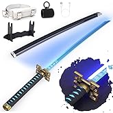 RENGENG Light Up Sword, 40 Inches Rechargeable Plastic Replica with Belt & Stand, Sword with Original Texture