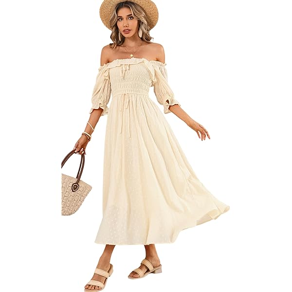 GLIGET Womens Summer Dresses Off Shoulder Ruffle Hem A-Line Maxi Dress  (Color : White, Size : Small) at Amazon Women's Clothing store