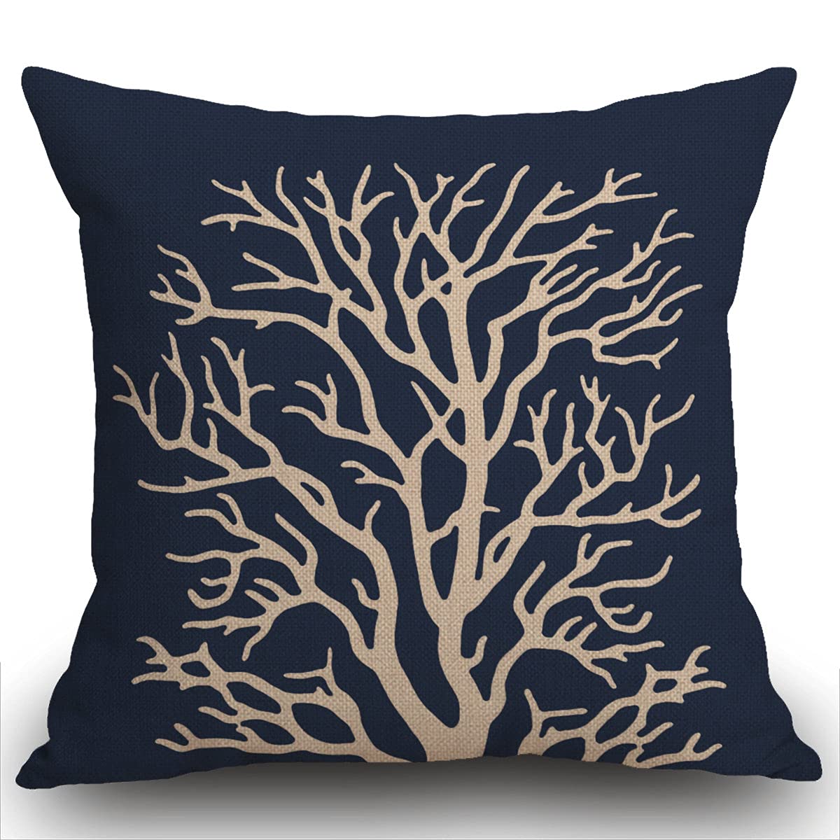 Smooffly Coral Tree Cushion Cover, Outdoor Cushion Exotic Coral Reef in Cream on Navy Blue Color Nature Throw Pillow Case Decorative for Living Room Sofa Bed,45cmx45cm 18x18 inch